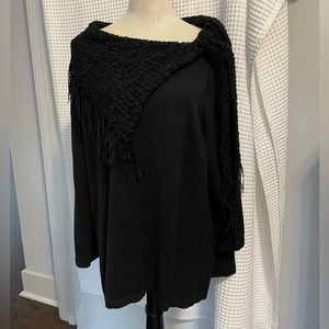POP ULATION Black sweater with attached shawl. Size 3XL.